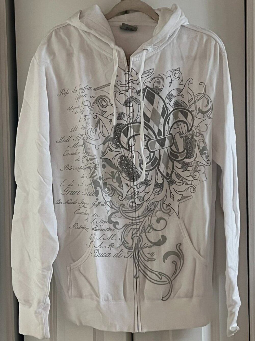 Gothic, Tattoo-Inspired, White Vintage Y2K Hoodie